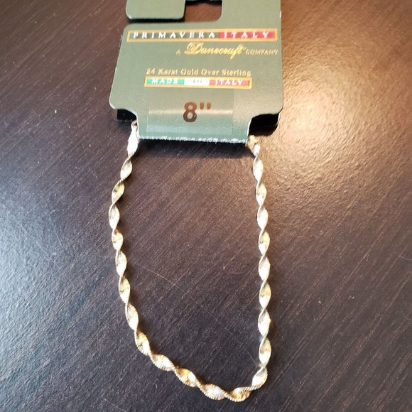 24k Gold/ Sterling Silver twist bracelet. 8" - Picture 1 of 4